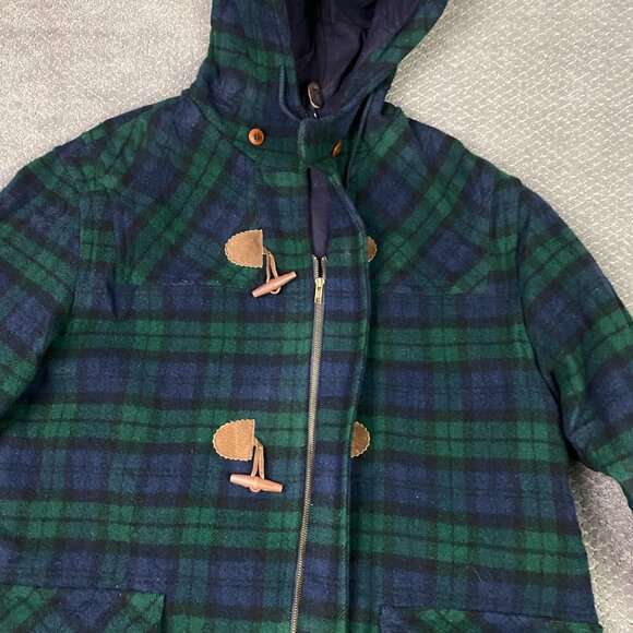Vintage LL Bean Toggle Coat Men's XL Green Blue Tartan Plaid Wool USA Duffle - Picture 4 of 15